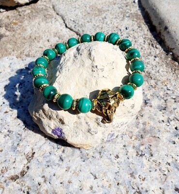 💚 Superbe bracelet extensible mixte. Perles en  véritable Malachite verte. Fabrication artisanale. Exemplaire unique.