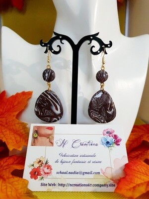 🟣🤩 Ravissantes B.O en argile Polymère violette marbrée. Création artisanale. Exemplaire unique.