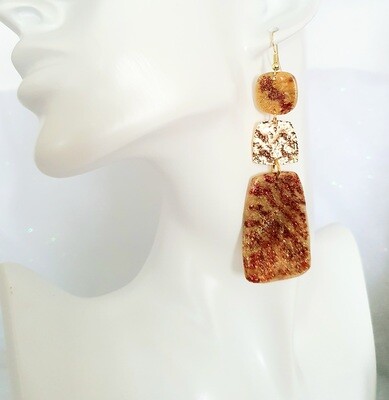 💝Collection Bijoux de Fêtes 💝 Très belles B.0 rectangulaires en argile Polymère couleur caramel poudre pailletée, cuivrée. Création artisanale. Modèle unique.