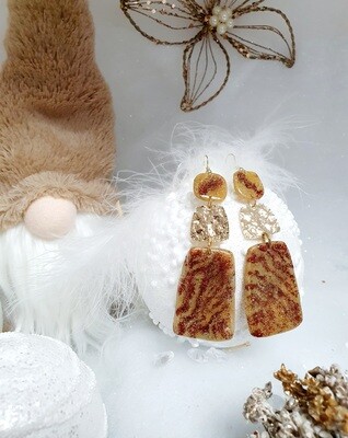 💝Collection Bijoux de Fêtes 💝 Très belles B.0 rectangulaires en argile Polymère couleur caramel poudre pailletée, cuivrée. Création artisanale. Modèle unique.