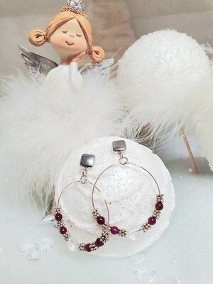 💖 Très élégantes créoles en Cristal de Roche et Grenat 💖 Création artisanale. Modèle unique.